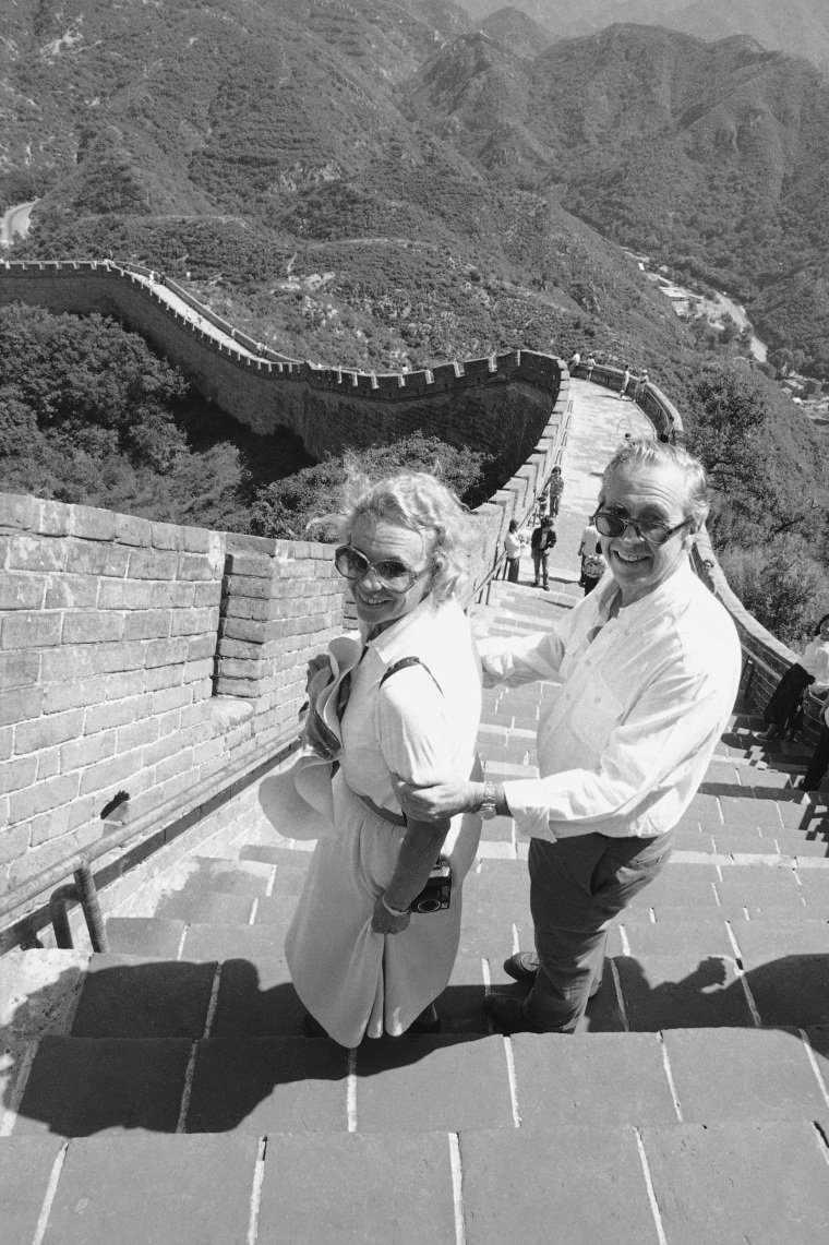 O'Connor and her husband John pause Friday, Aug. 28, 1987 as they navigate a steep stretch of China's famed Great Wall at Badaling, near Beijing during private visit to China. 

O'Conner met John in law school at Stanford University. They married in 1952 and had three children.

At age 75, O'Connor abruptly announced her intention to step down from the Supreme Court to attend to John, who was suffering from Alzheimer's disease. He died, at age 79, in 2009.
