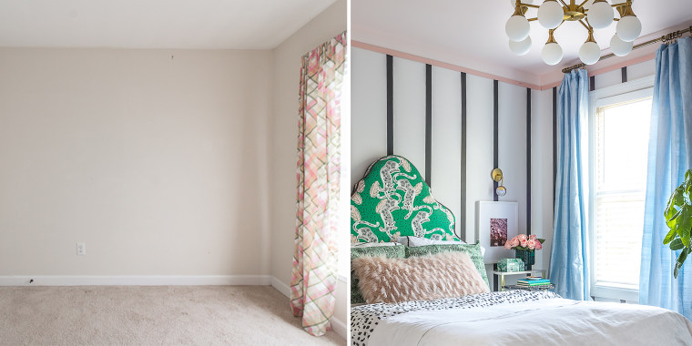Striped Girl's bedroom before and after