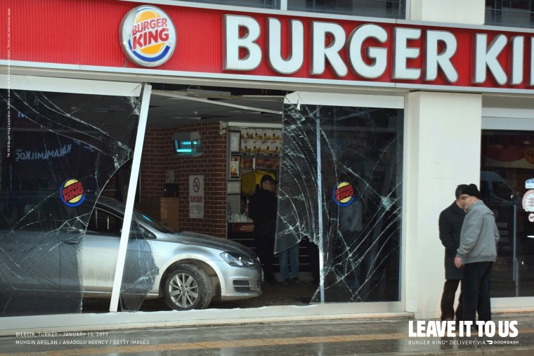 Burger King uses actual crashes to promote delivery.