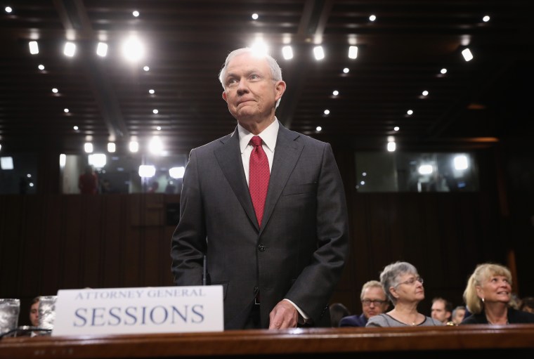 Attorney General Jeff Sessions arrives before the Senate Intelligence Committee