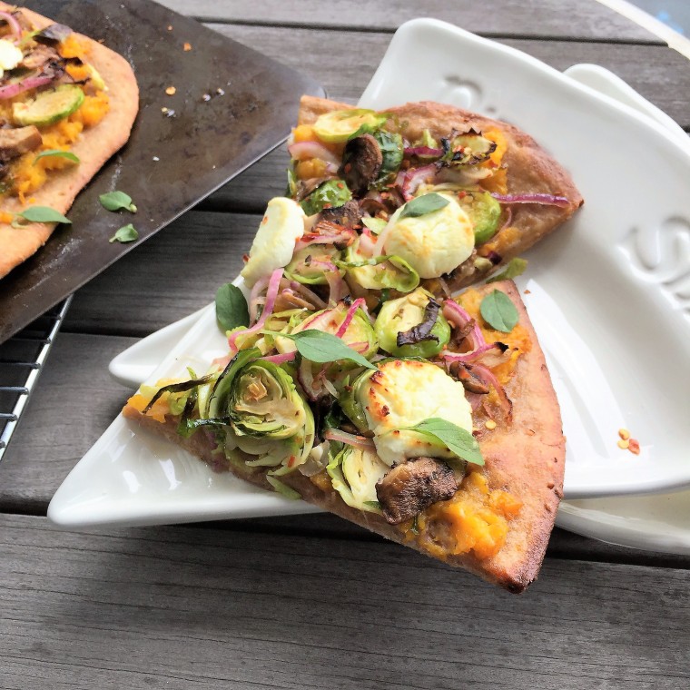 Brussels Sprouts &amp; Butternut Squash Pizza with Goat Cheese