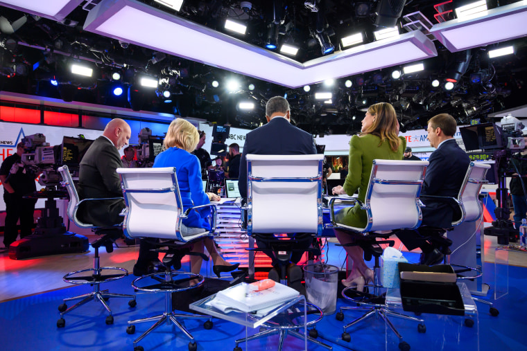 NBC News anchors and analysts cover the midterm elections on Nov. 6, 2018 in New York.