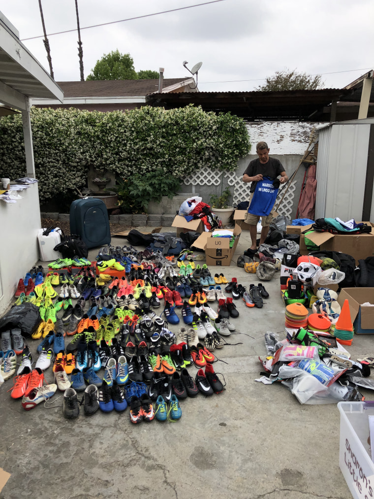 Donations collected are sorted out at AFJA HQ in Lynwood, CA.