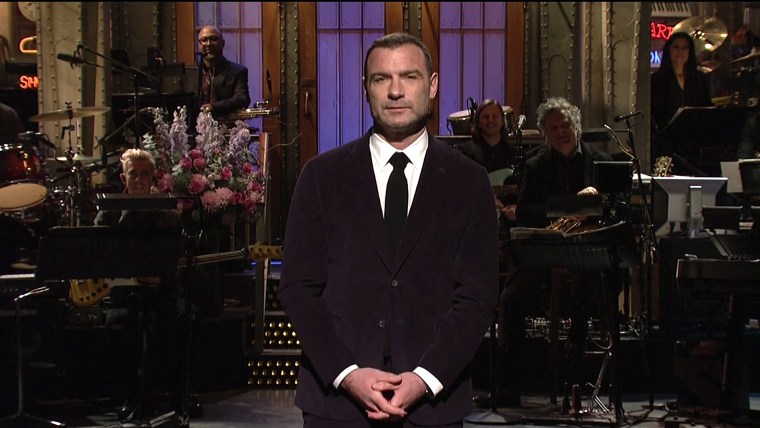 Liev Schreiber gives his monologue at the start of Saturday Night Live on Nov. 10, 2018.