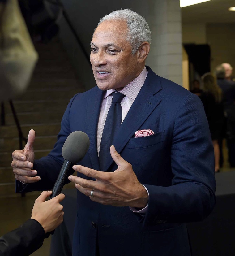 Former U.S. Representative and Secretary of Agriculture Mike Espy speaks to reporters in Jackson