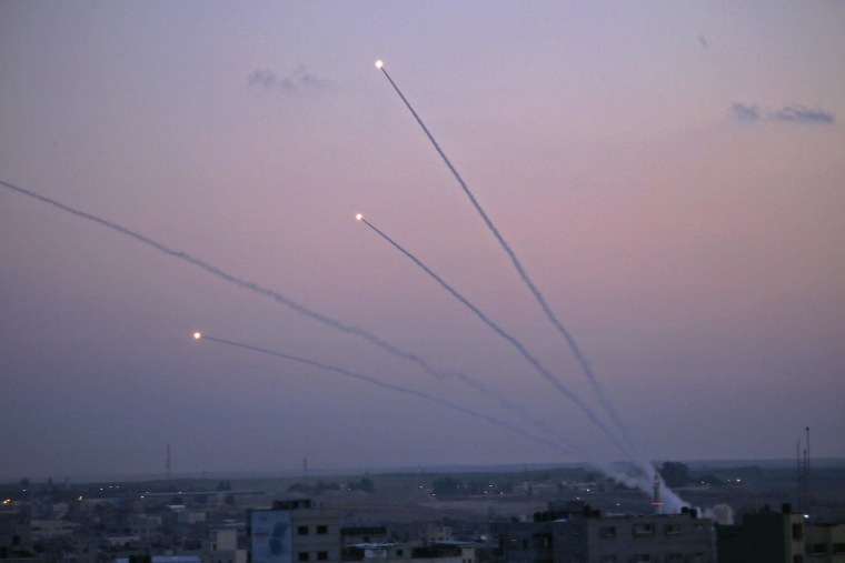 Image: Missiles being launched toward Israel from the Gaza Strip