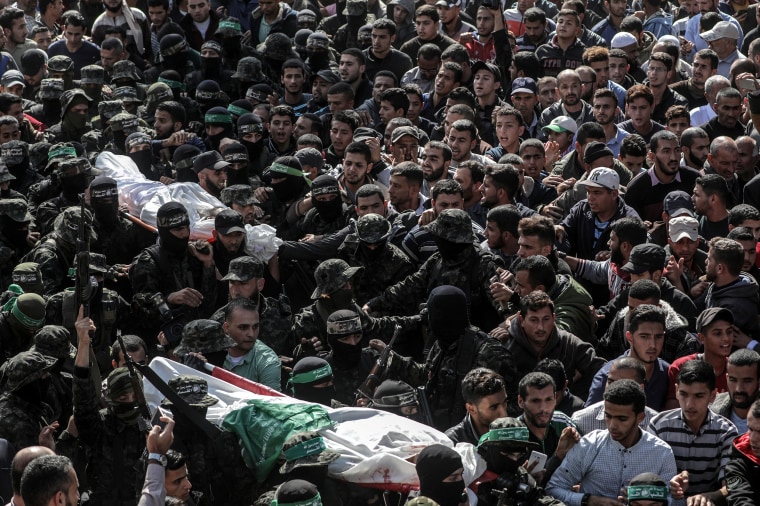 Funeral of Hamas fighters who were killed a night earlier by Israeli air strikes on Gaza