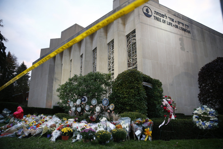 A memorial for the 11 victims of a shooting at the Tree of Life synagogue in Pittsburgh on Oct. 29, 2018.