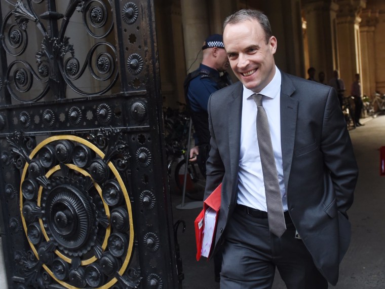 Image: Britain's Brexit Secretary Dominic Raab arrives to a cabinet meeting in Downing Street in London