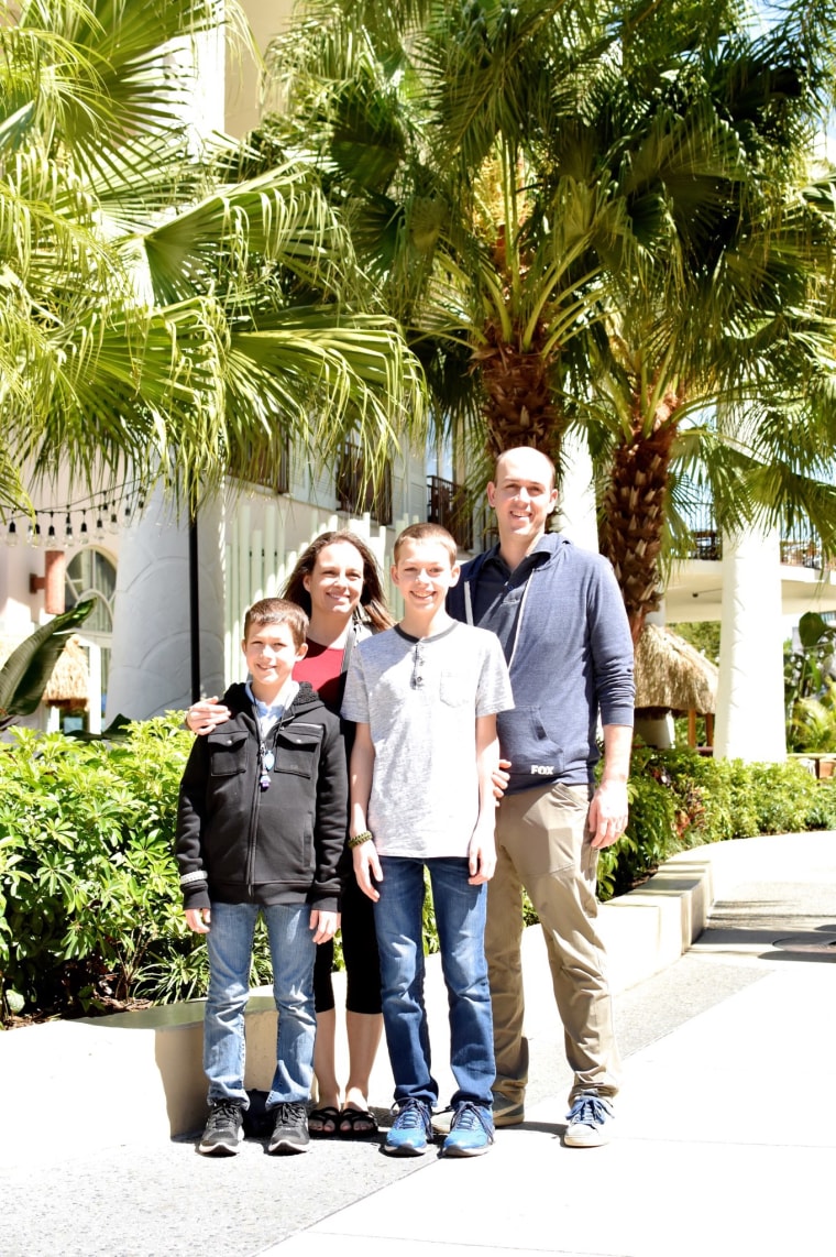 The Kauffman family on their trip to Disney World, the first time Miles, right, was able to eat at a restaurant.