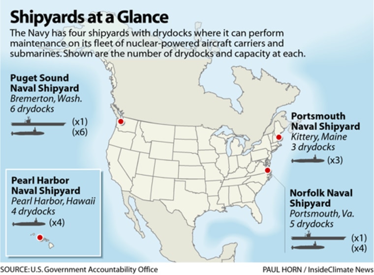 Image: Map of the Navy's shipyards where it can perform maintenance on its nuclear-powered fleet.