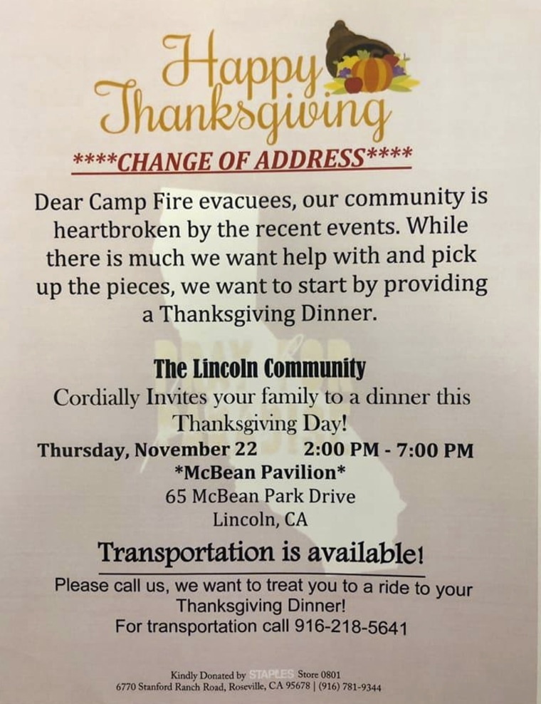 Image: Thanksgiving Flyer for Camr Fire residents