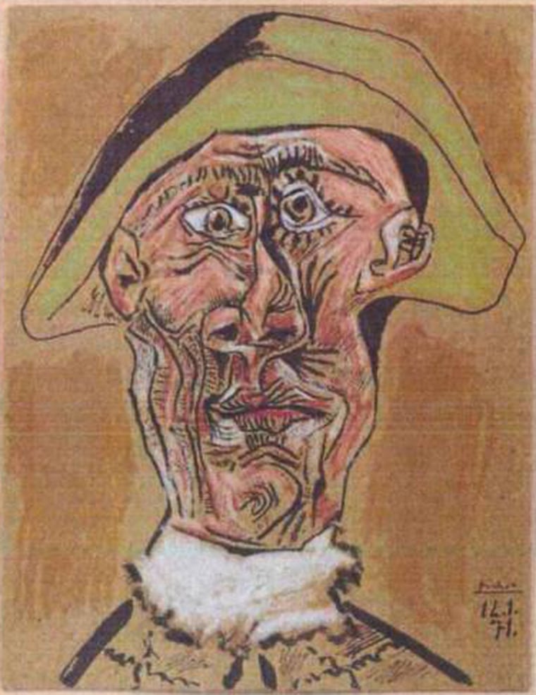 Image: The painting 'Harlequin Head' by Pablo Picasso, one of seven paintings stolen from a museum in the Netherlands.
