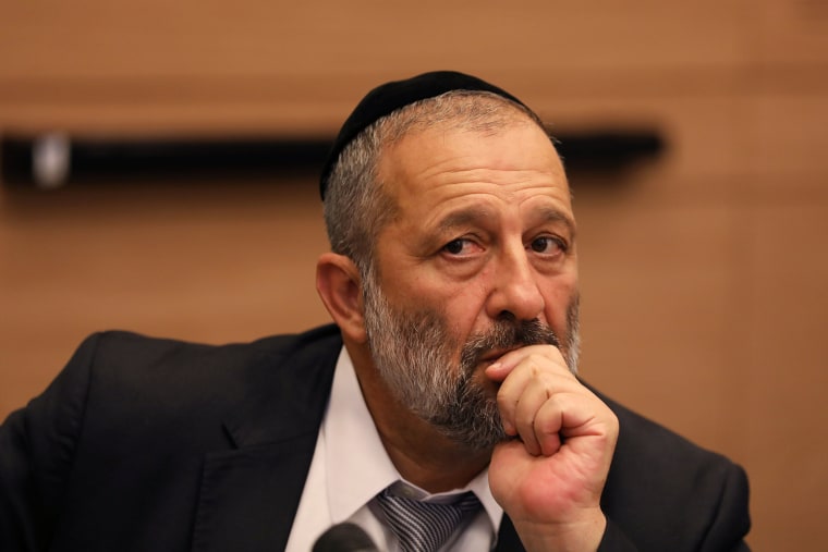Image: Israel's Interior Minister Aryeh Deri, leader of the ultra-Orthodox Shas party, attends a meeting at the Knesset, Israel's parliament, in Jerusalem