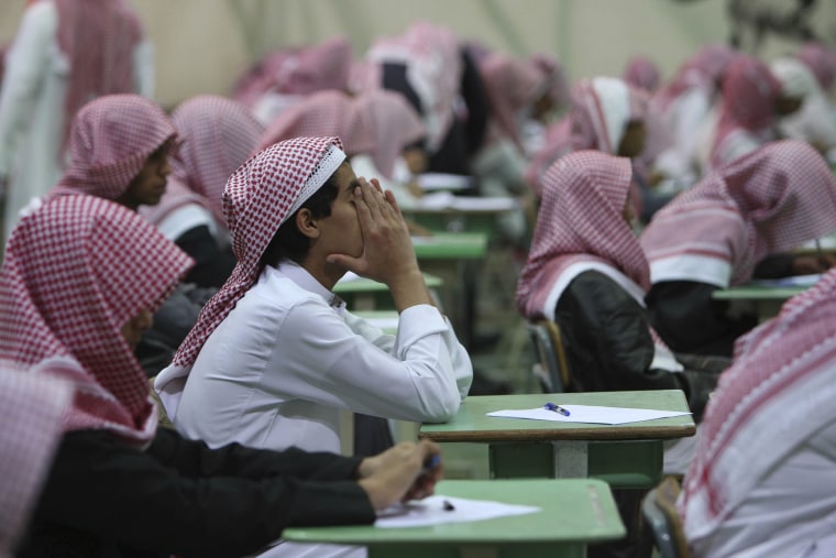 Image: Secondary school students sit for an exam in a government school in Riyadh