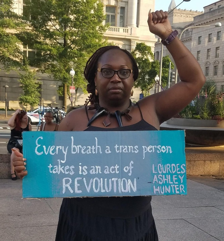 Transgender activist Lourdes Hunter at the 2017 Transgender Day of Remembrance rally in Washington, D.C.