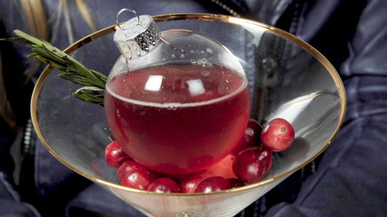Fill glass ornaments with cosmopolitans, holiday punch or sangria for a festive, red hue. 