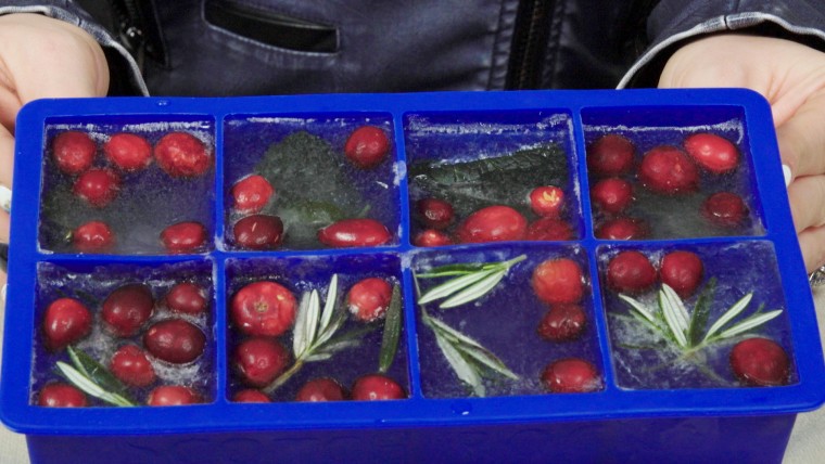 Cranberry, rosemary and mint ice cubes.