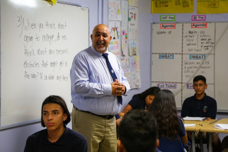 St Claire Adriaan, principal at Academia Avance in Los Angeles, works with a student population that's a mix of documented and undocumented Mexican or Mexican-American children.