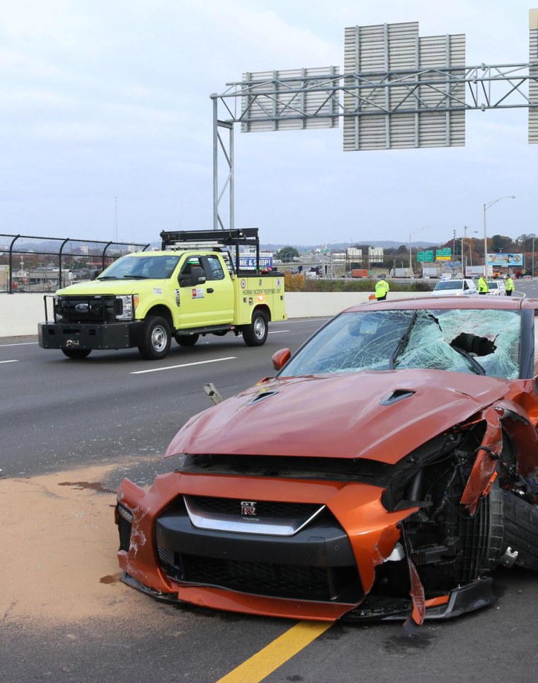 Image: A chunk of concrete, likely thrown from the Shelby Av. Bridge, went through a drivers windshield in Nashville.