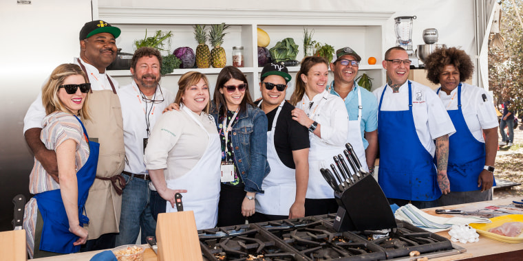 Gail Simmons (center) of Bravo's \"Top Chef\" joins chefs and culinary experts at the Charleston Wine + Food Festival in 2017.