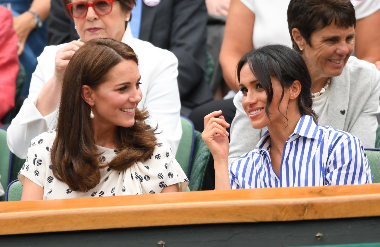 Catherine, Duchess of Cambridge and Meghan, Duchess of Sussex, during a Wimbledon tennis match in July.