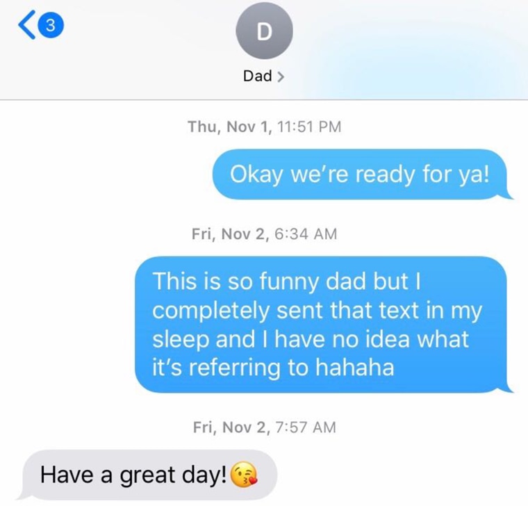 TODAY's Courtney Gisriel sleep texted her father recently.