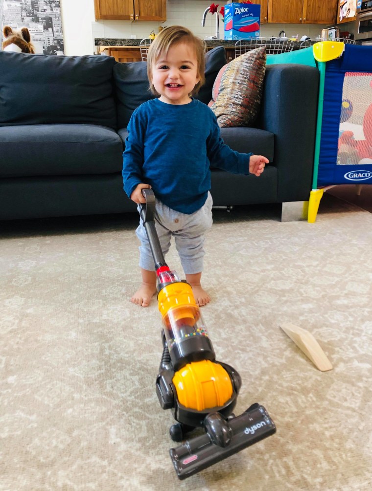 Nadine Bubeck says her three sons love playing with their miniature Dyson because it looks so much like her own vacuum.