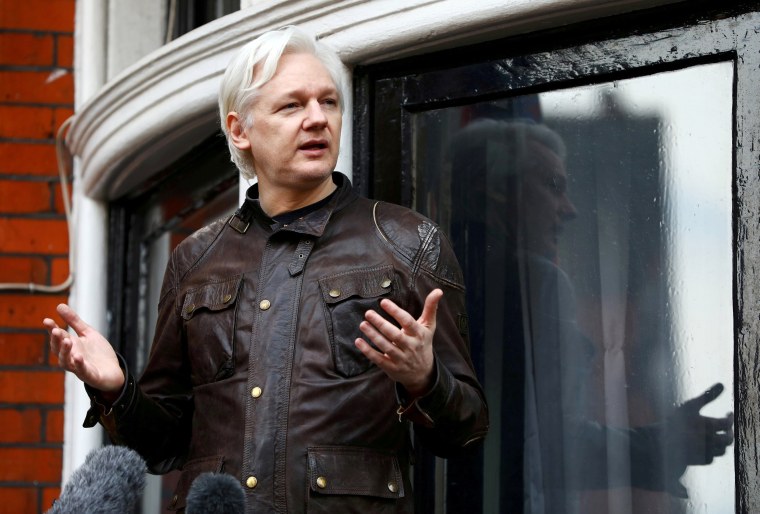 WikiLeaks founder Julian Assange on the balcony of the Ecuadorian Embassy in London on May 19, 2017.