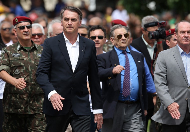 Brazil's President-elect Jair Bolsonaro, left, attends a ceremony in Rio de Janeiro on Nov. 24, 2018.