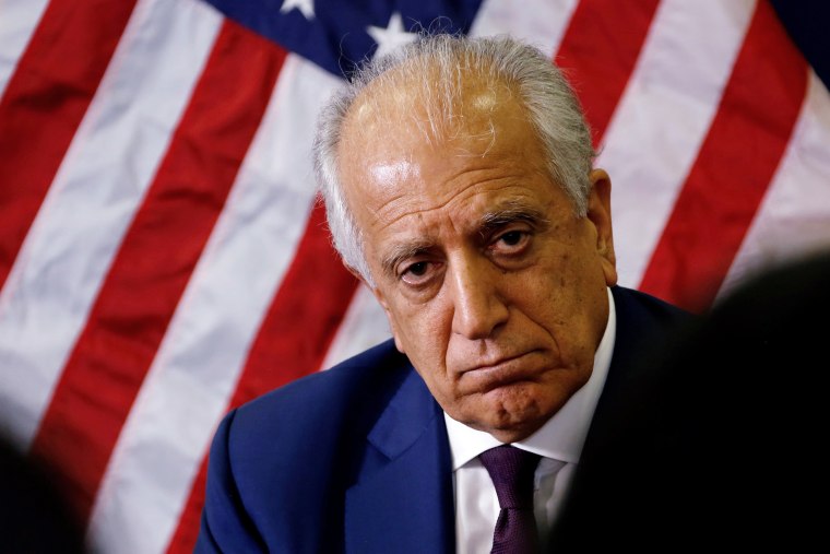 Image: U.S. special envoy for peace in Afghanistan, Zalmay Khalilzad, talks with local reporters at the U.S. embassy in Kabul