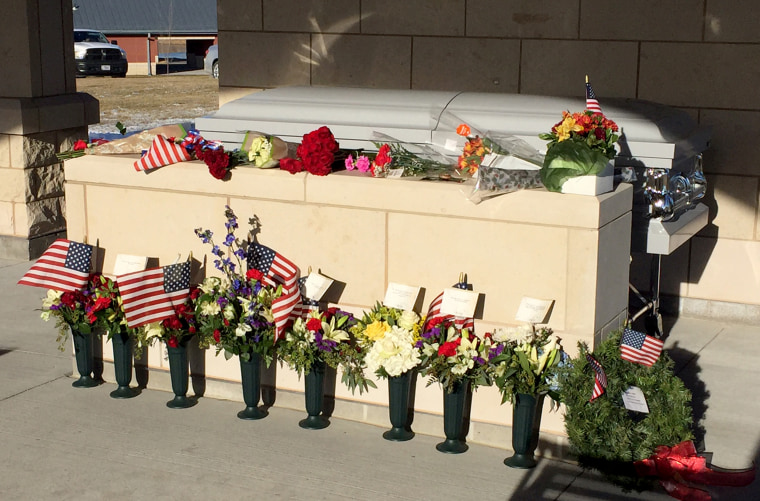 Stanley Stoltz's casket at the Omaha National Cemetery during funeral services in Nebraska on Nov. 27, 2018.