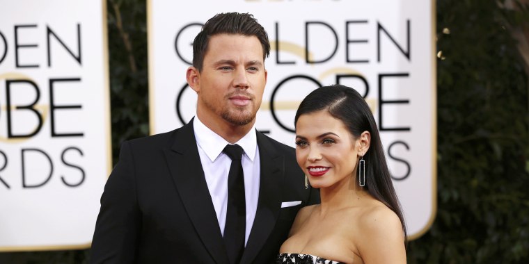 Image: Actors Channing Tatum and his wife Jenna Dewan arrive at the 71st annual Golden Globe Awards in Beverly Hills