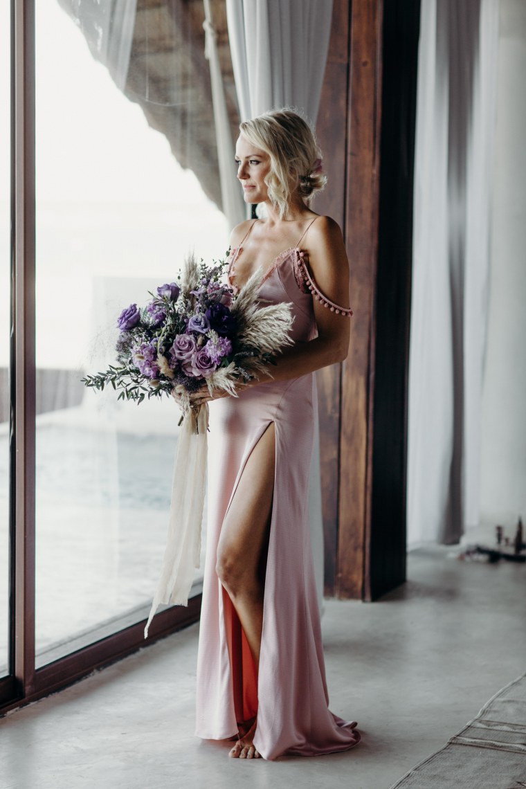 Malin Akerman blush wedding dress