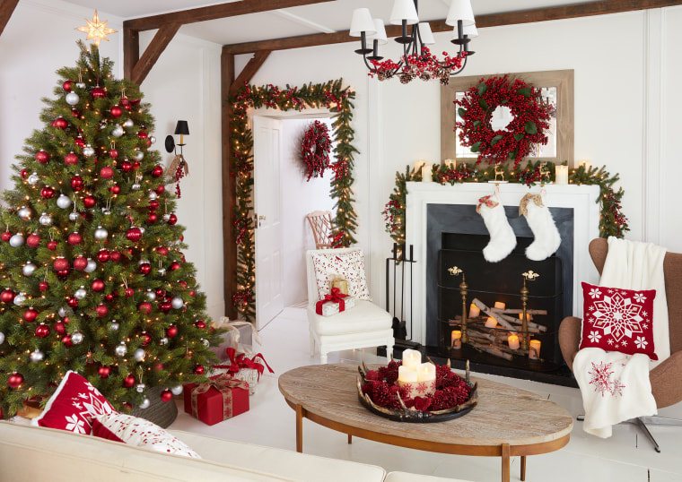 Christmas decorations, Christmas tree, Christmas mantel decorations, Christmas stockings