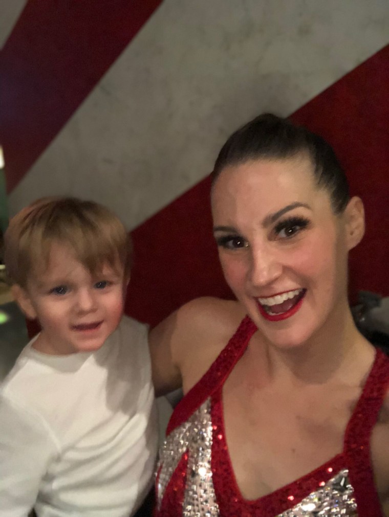 Radio City Rockette Melinda Farrell, with her 1-year-old son, Crosby.