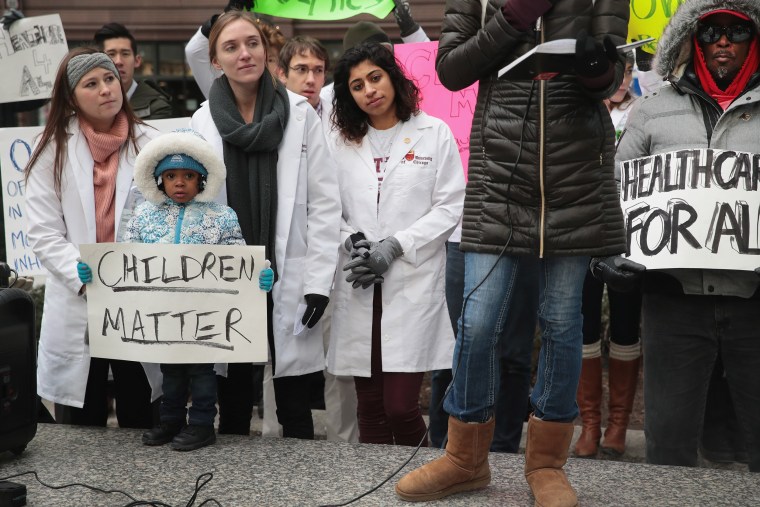 University of Chicago medical students host rally to call on Congress to reauthorize funding for the Children's Health Insurance Program (CHIP) in Chicago on December 14, 2017.