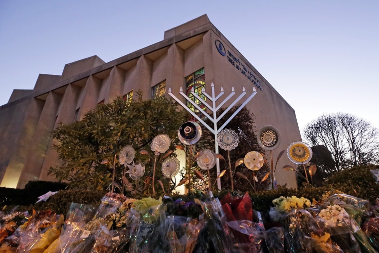 Image: A menorah at a memorial outside the Tree of Life Synagogue on the first night of Hanukkah in Pittsburgh on Dec. 2, 2018.