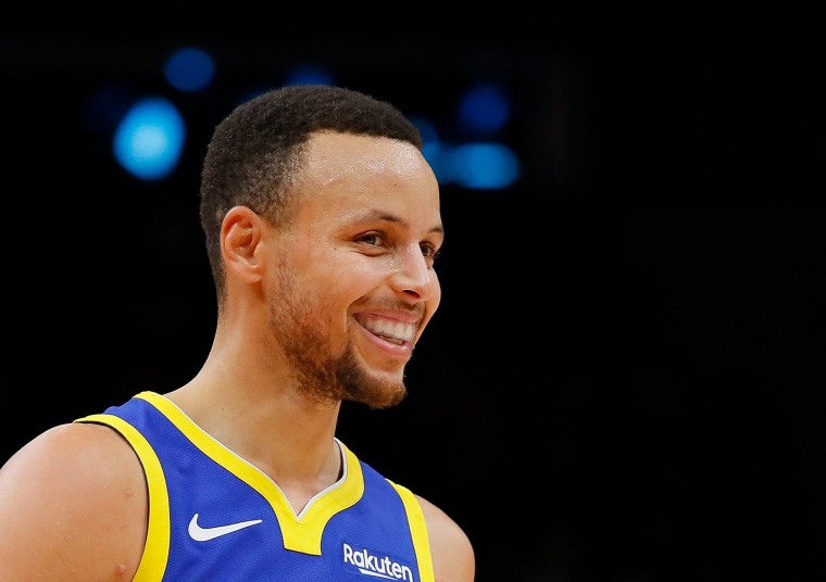 Image: Stephen Curry of the Golden State Warriors reacts after hitting a three-point basket against the Atlanta Hawks in Atlanta on Dec. 3, 2018.