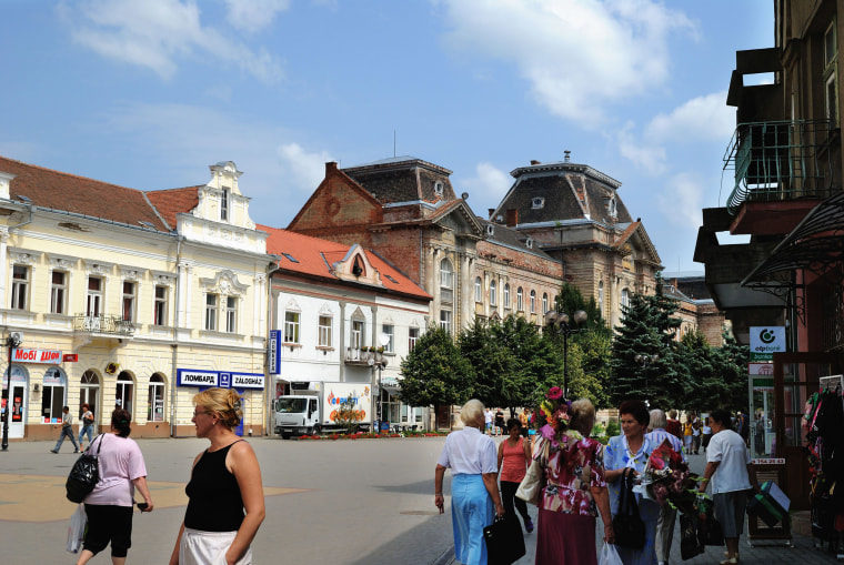 Image: A street scene in Berehove, Ukraine