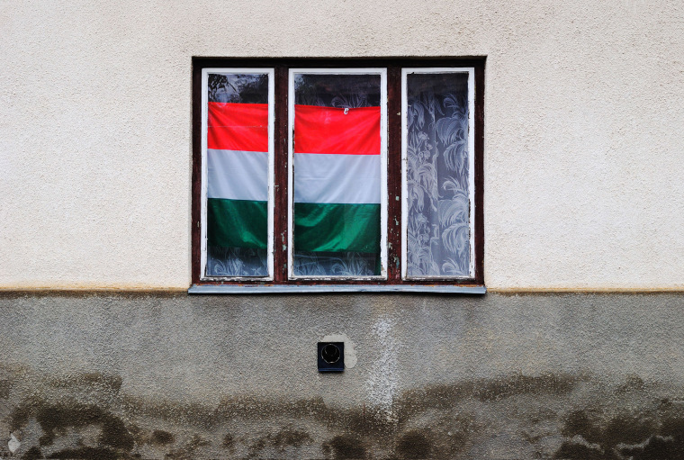 Image: Hungarian national flag in a window