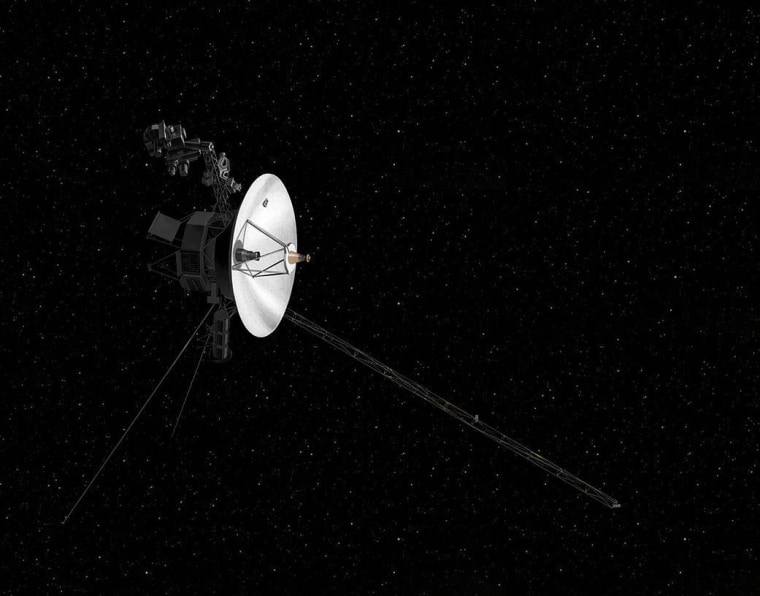 Image: An artist's depiction of the Voyager 2 probe traveling through the solar system.