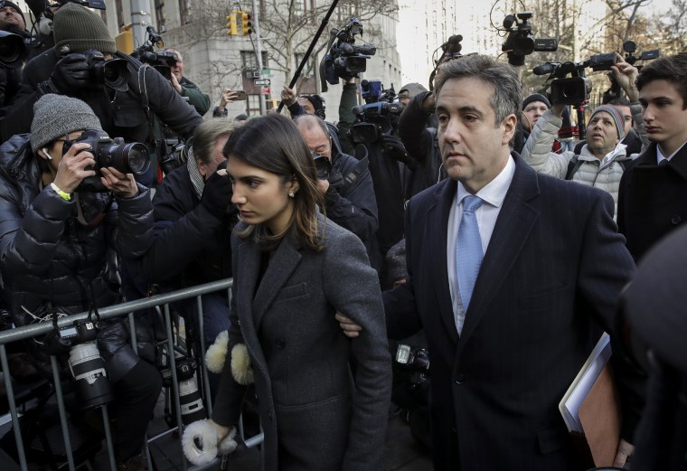 Image: Michael Cohen, former lawyer to President Donald Trump, arrives with his family at federal court for his sentencing hearing in New York on Dec. 12, 2018.