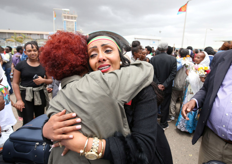 IMAGE: Relatives embrace in Eritrea