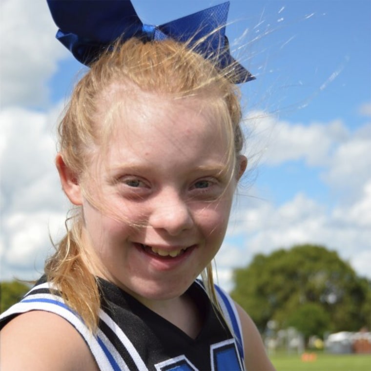 Audrey Chisholm, a 13-year-old from Homer Glen who has Down syndrome, and is competing with her team at a national cheerleading championship in Orlando.