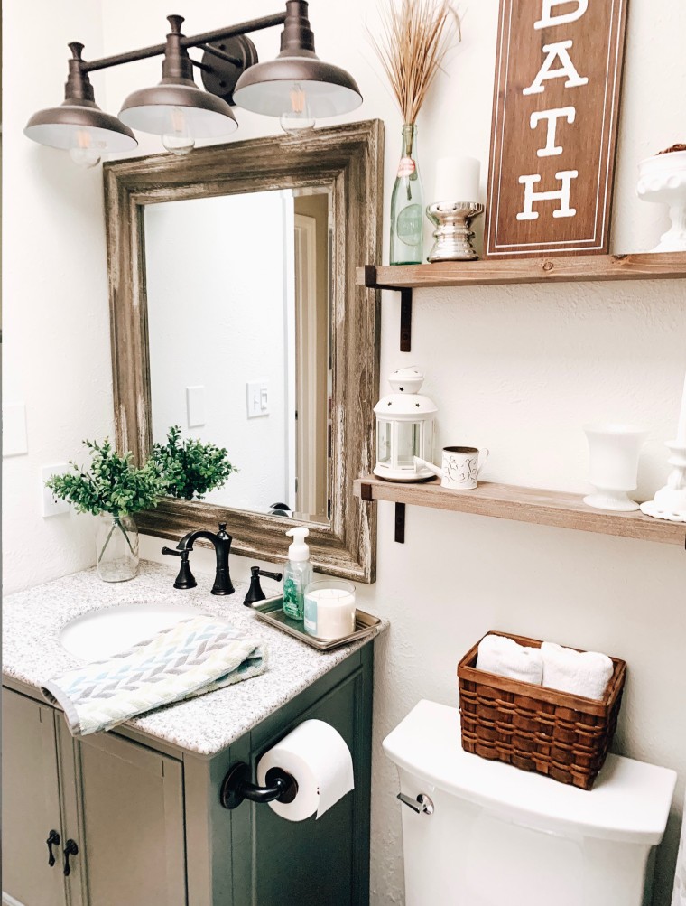 See this bathroom makeover with shiplap, subway tile and natural wood