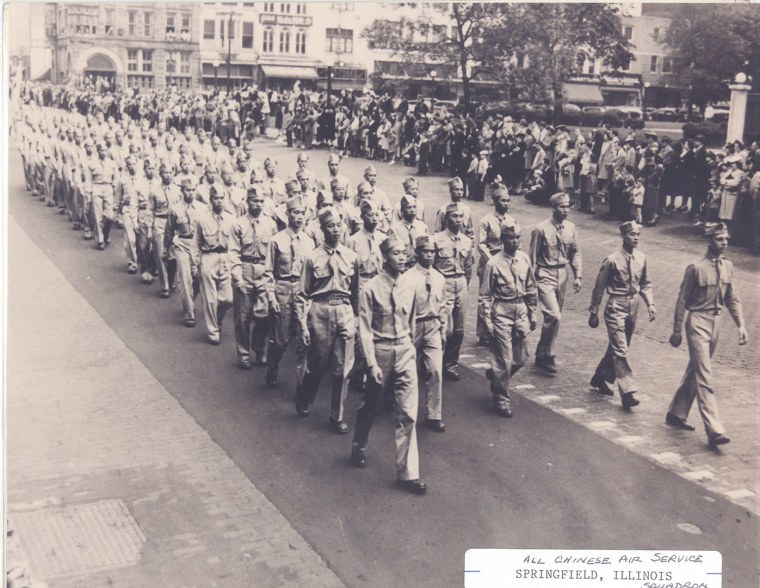 Chinese American units of the U.S. Army Air Forces train during World War II in this photo from the family of Paul Gooy Boo Lee.