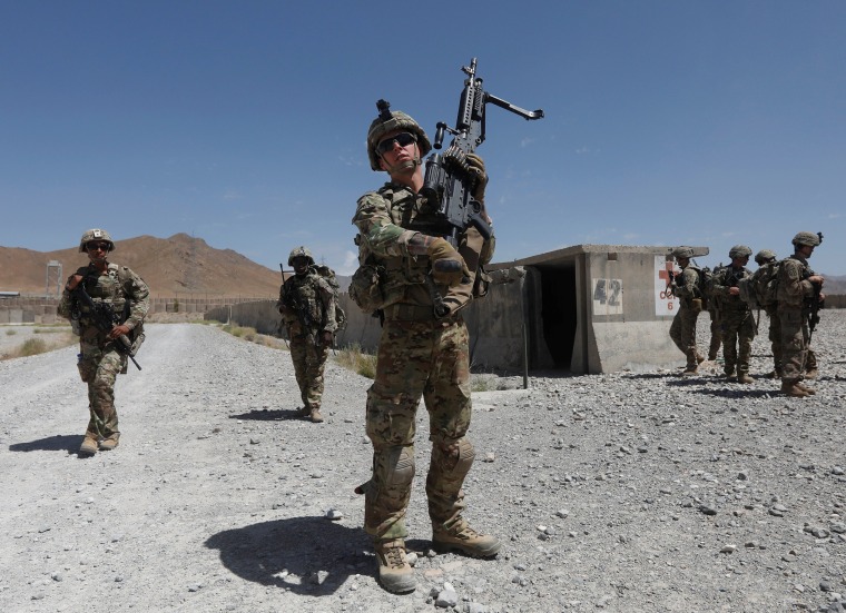 Image: U.S. troops patrol at an Afghan National Army (ANA) base in Logar province, Afghanistan