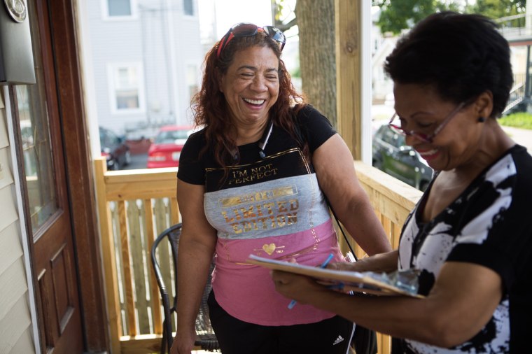 Carmen Castillo with a campaign volunteer, in a scene from "Councilwoman."