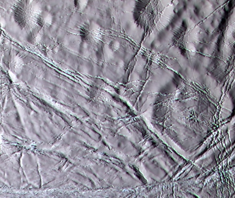 Image: The snowy landscape of Enceladus.